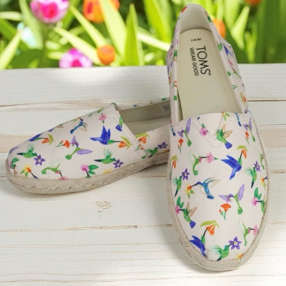 Toms Belmont Rope Canvas Shoes Hummingbird Dusty Peach espadrilles Size 7.5 EUC